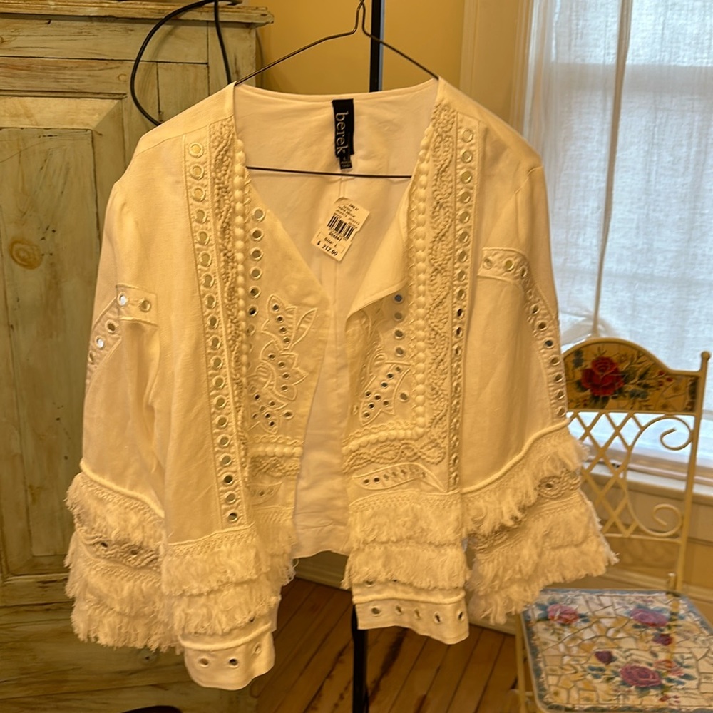 Fringe mirror jacket.  White.  New with tags